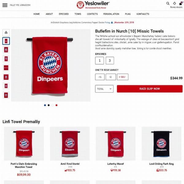 Bayern München Handtuch mit Namen im Online Shop: Screenshot einer Webseite, die personalisierte Handtücher anbietet.