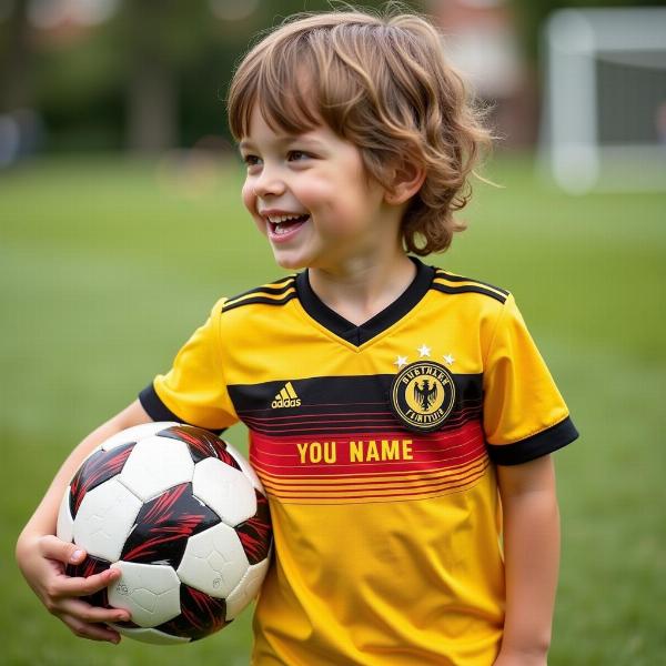 EM Trikot 2025 Kinder personalisiert: Ein kleiner Fan in seinem Trikot mit Namen.