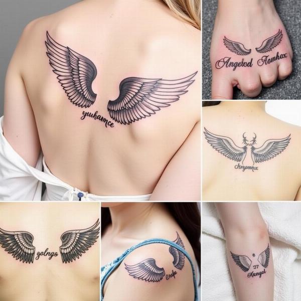 Gestaltungsideen für Engelsflügel Tattoos mit Namen