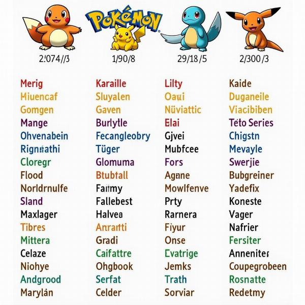 Pokemon Namen sortiert nach Generationen