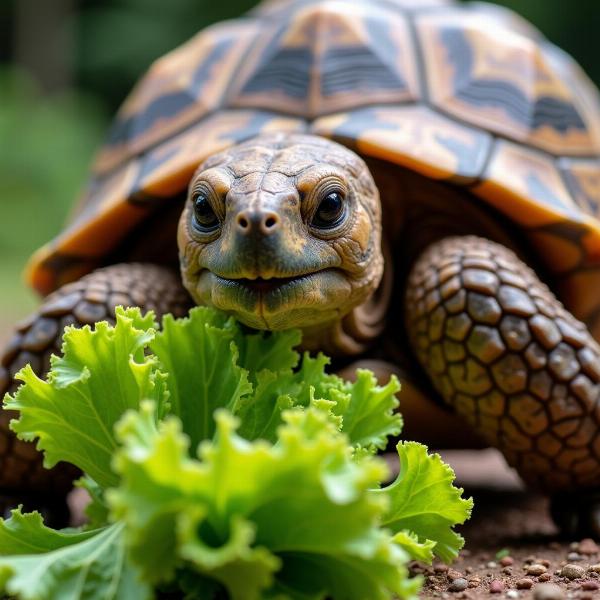 Schildkröte frisst Blattsalat