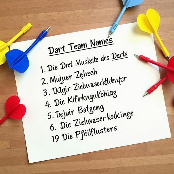 Liste mit Dart Team Namen Ideen