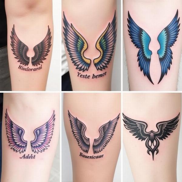 Verschiedene Stile für Engelsflügel Tattoos mit Namen