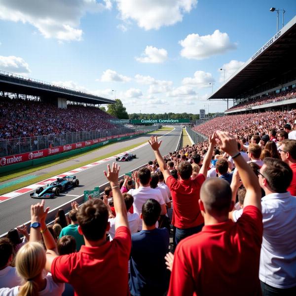 F1 Fans jubeln auf der Tribüne.