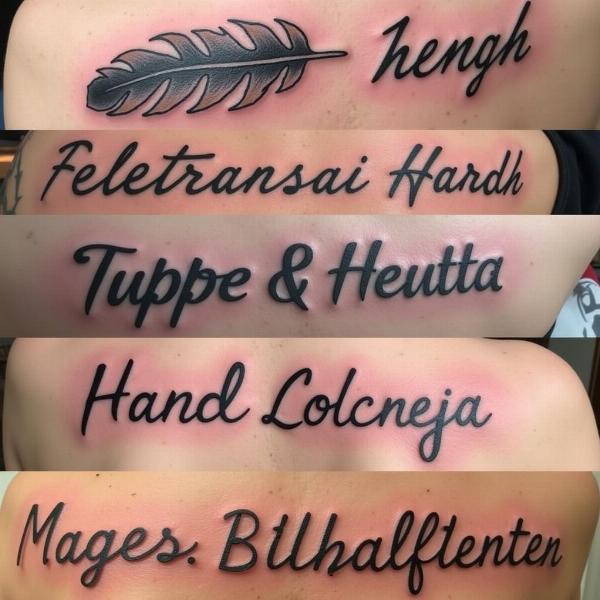 Feder Tattoo mit Namen Schriftarten