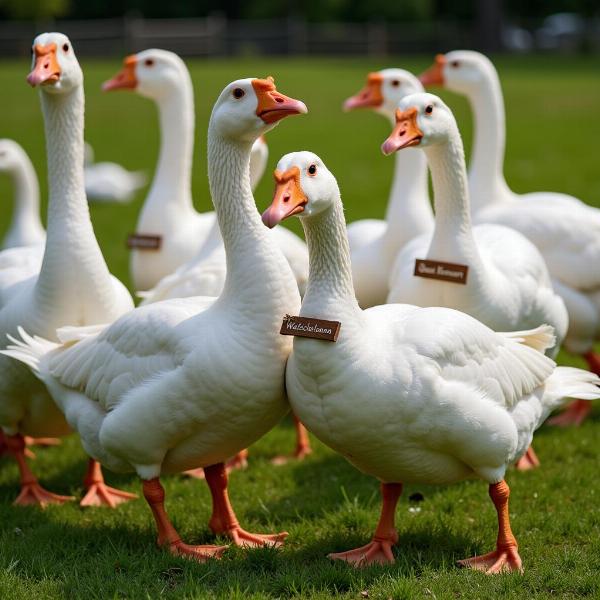 Gänse auf dem Bauernhof mit lustigen Namen