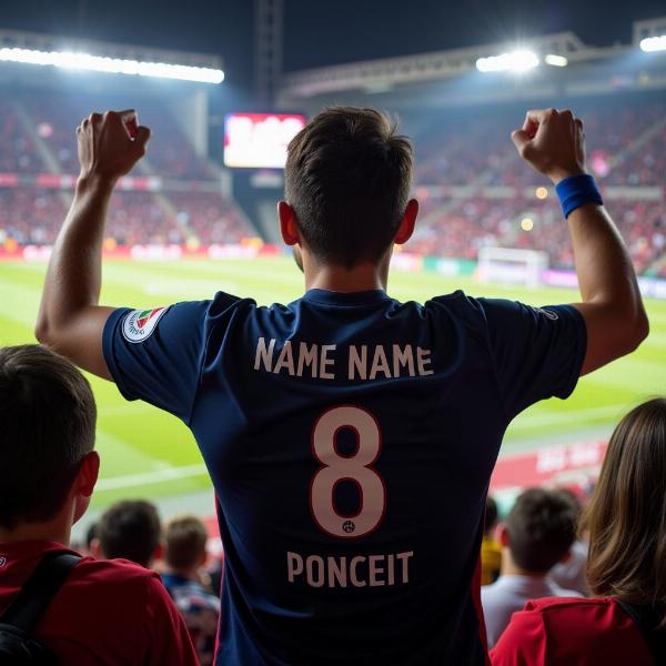 PSG Trikot Personalisierung: Fan im Stadion mit personalisiertem Trikot.