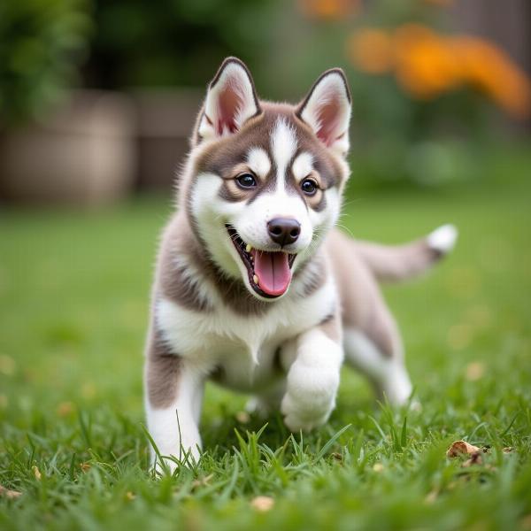 Verspielter Husky im Garten